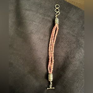 8” pink quartz beaded bracelet with sterling silver tribal ends